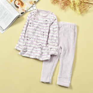 儿童柔软暖和法兰绒保暖内衣男女童珊瑚绒家居服宝宝秋冬加绒睡衣