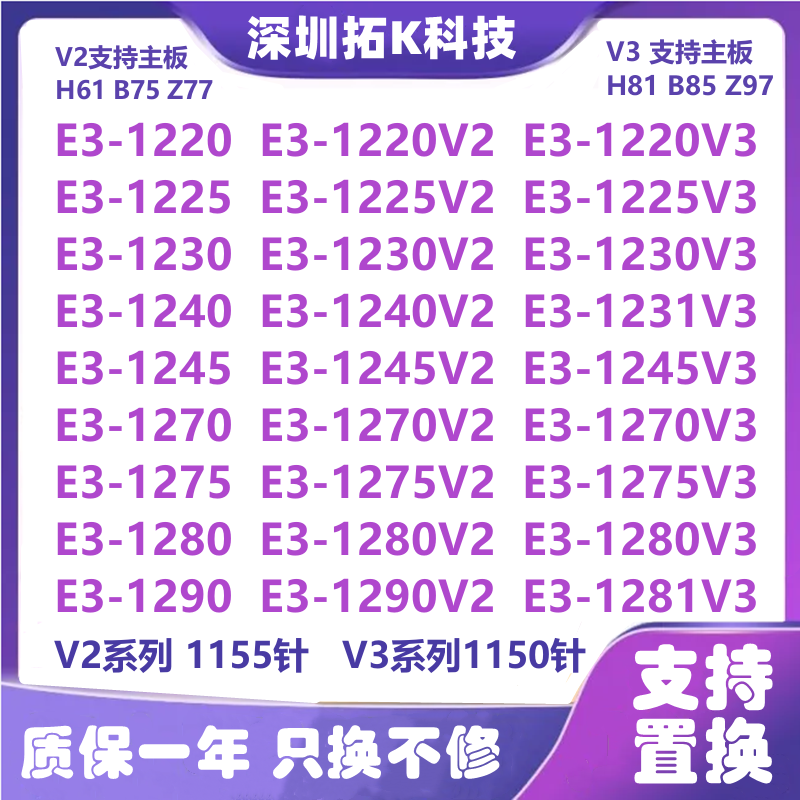 Intel Xeon E3-1220 1225 1230V2 1270 1231 1240 1245 1275 1280 1281V3