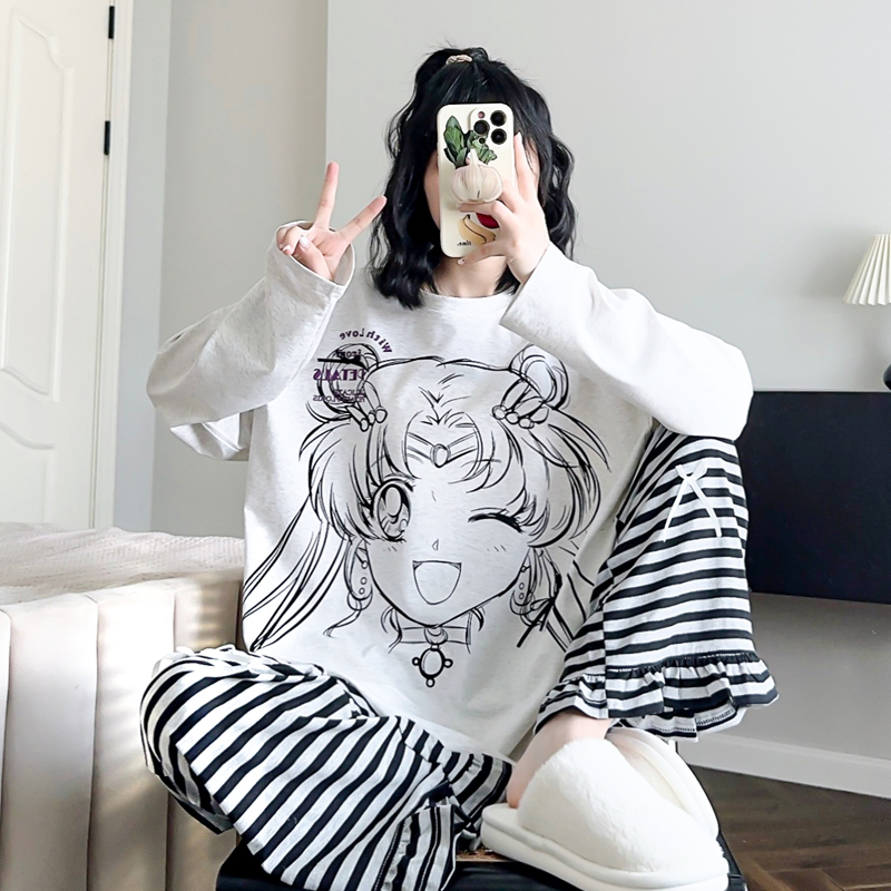 可爱美少女睡衣女纯棉秋冬家居服