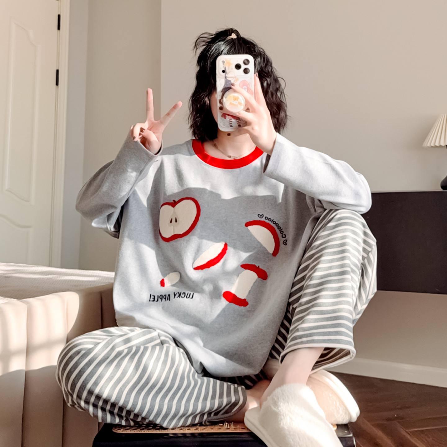 卡通苹果睡衣女纯棉秋冬长袖哈伦裤2026年新款可外穿圆领家居服春,女士内衣/男士内衣/家居服,睡衣/家居服套装,淘宝优惠券,粉丝福利购,淘宝优惠卷