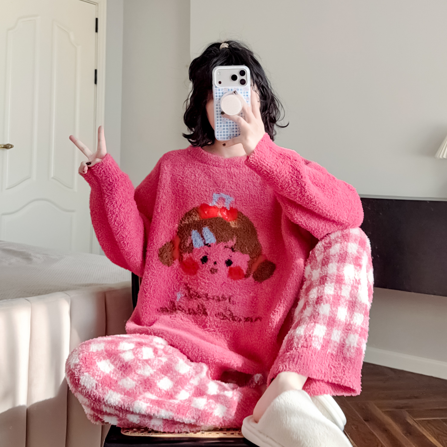 甜美可爱睡衣软绵绵半边绒家居服