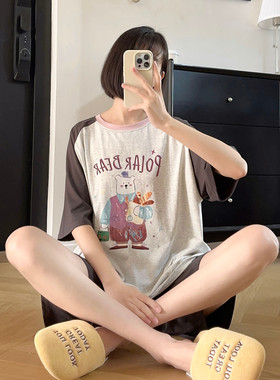 韩系纯棉夏季睡衣可爱家居服夏季