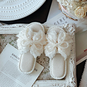 法式 夏天 棉麻室内防滑居家鞋 宫廷公主蝴蝶结亚麻拖鞋 女士春秋四季