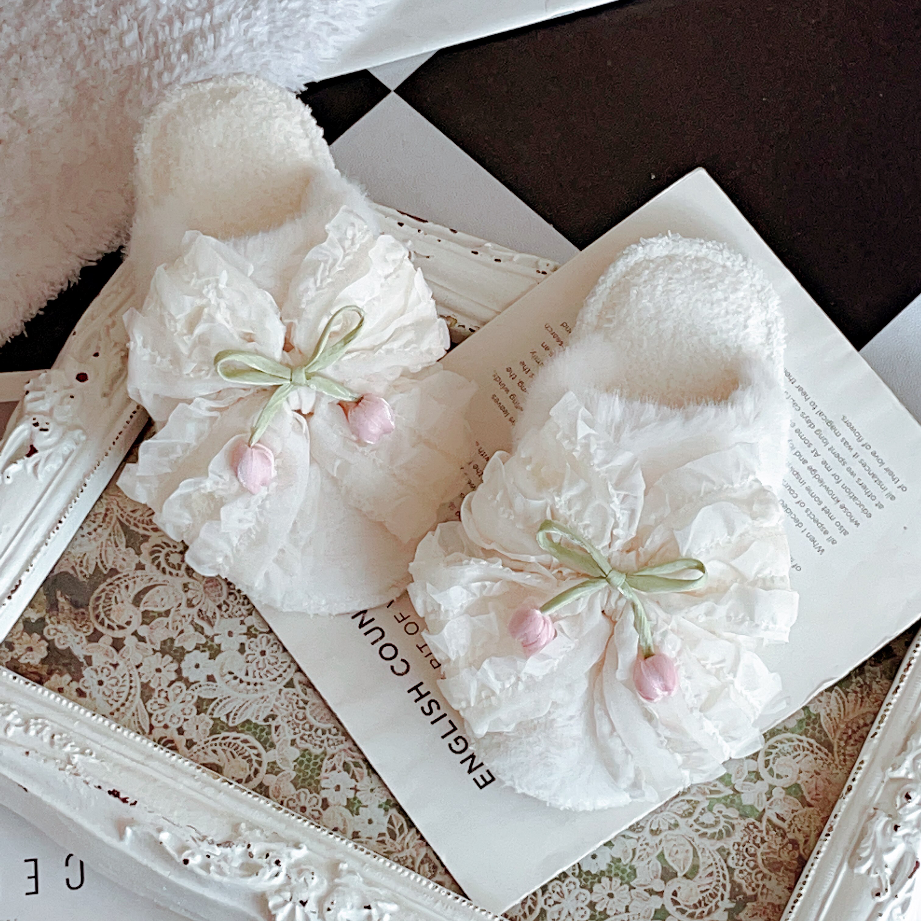 法式大蝴蝶结甜美郁金香棉拖鞋女冬季室内加绒保暖防滑居家毛毛鞋,居家布艺,居家棉拖/棉鞋,淘宝优惠券,粉丝福利购,淘宝优惠卷