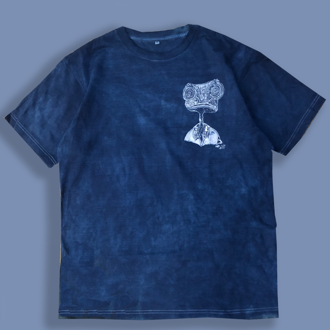 2025夏蓝染indigo型染蜡染简约手工纯棉上衣T恤短袖T恤夏