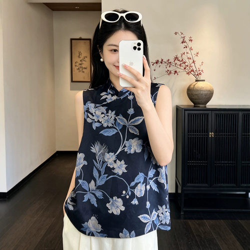 新中式印花真丝香云纱马甲背心女
