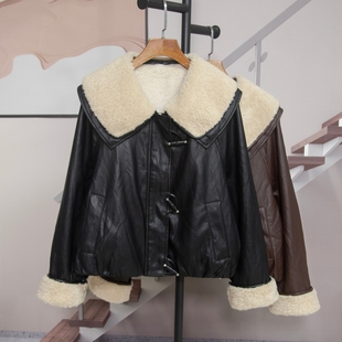 时尚仿羊羔毛皮毛一体外套女2025冬季新款加绒宽松百搭减龄潮8108