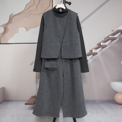 春季时尚百搭马甲八分裤三件套女