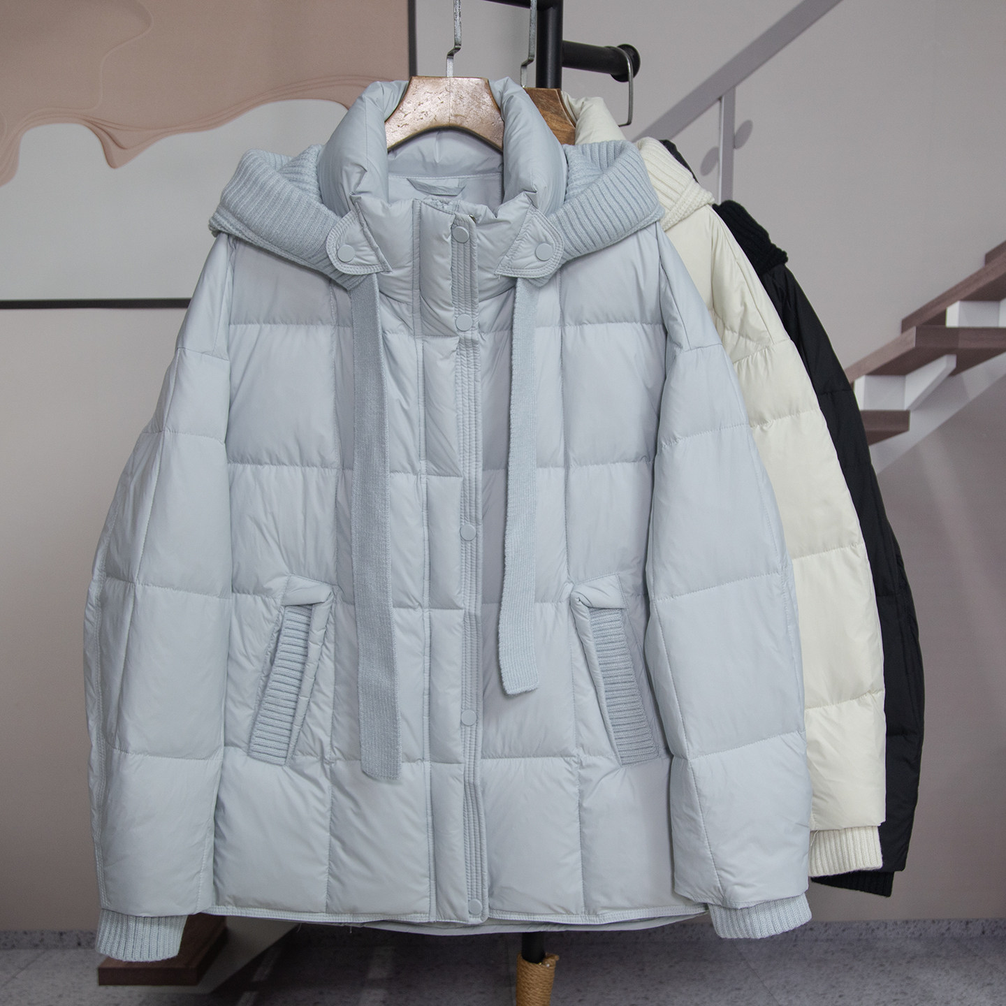 时尚宽松鸭绒羽绒服女2025冬季新款可拆针织帽百搭休闲外套潮2017