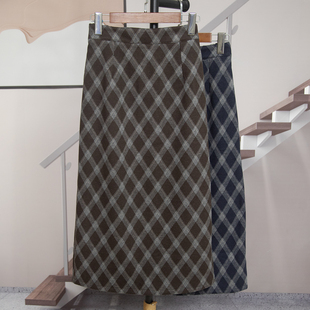 复古格子加绒半身裙女2025冬季 气质高腰包臀直筒开叉裙子1986 新款
