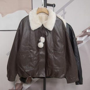 时尚 宽松百搭外套上衣G603 减龄翻领加绒PU皮衣外套女2025秋冬新款