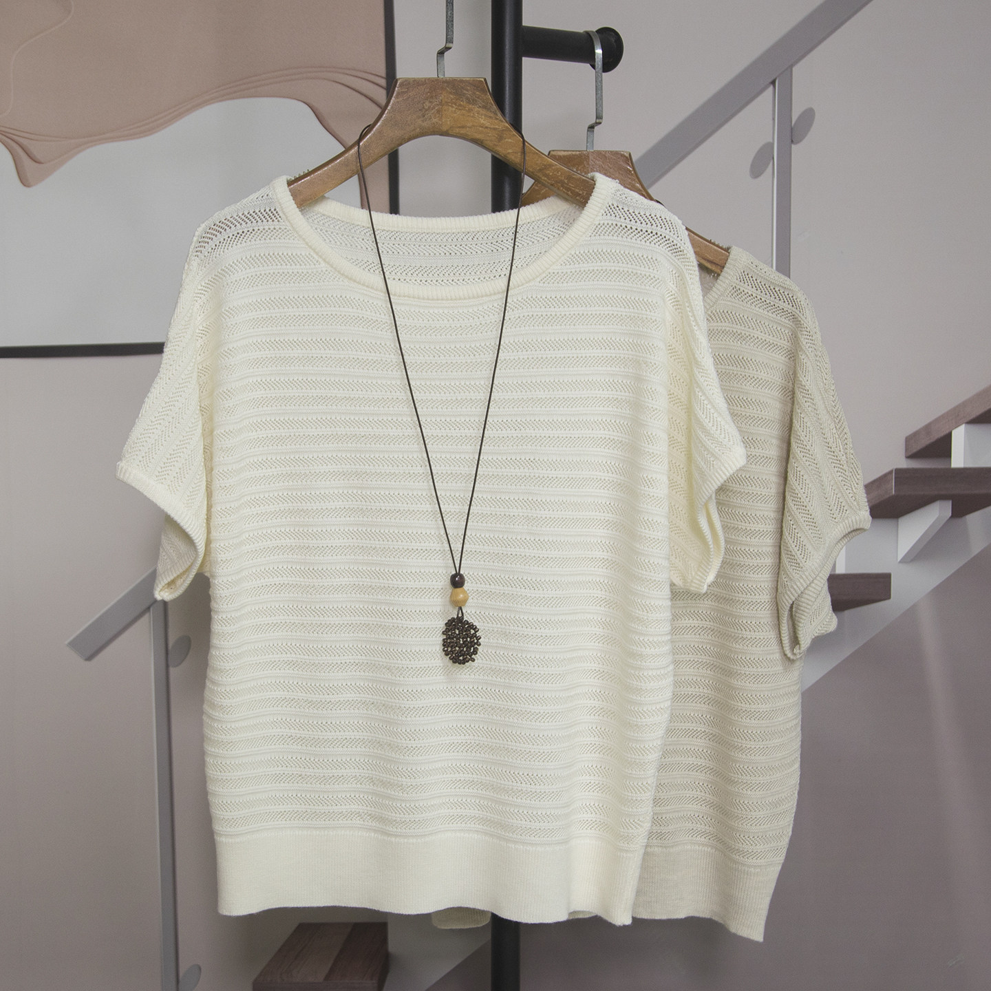 复古编织风镂空短袖针织衫女2026早秋新款套头百搭休闲毛衫潮6076