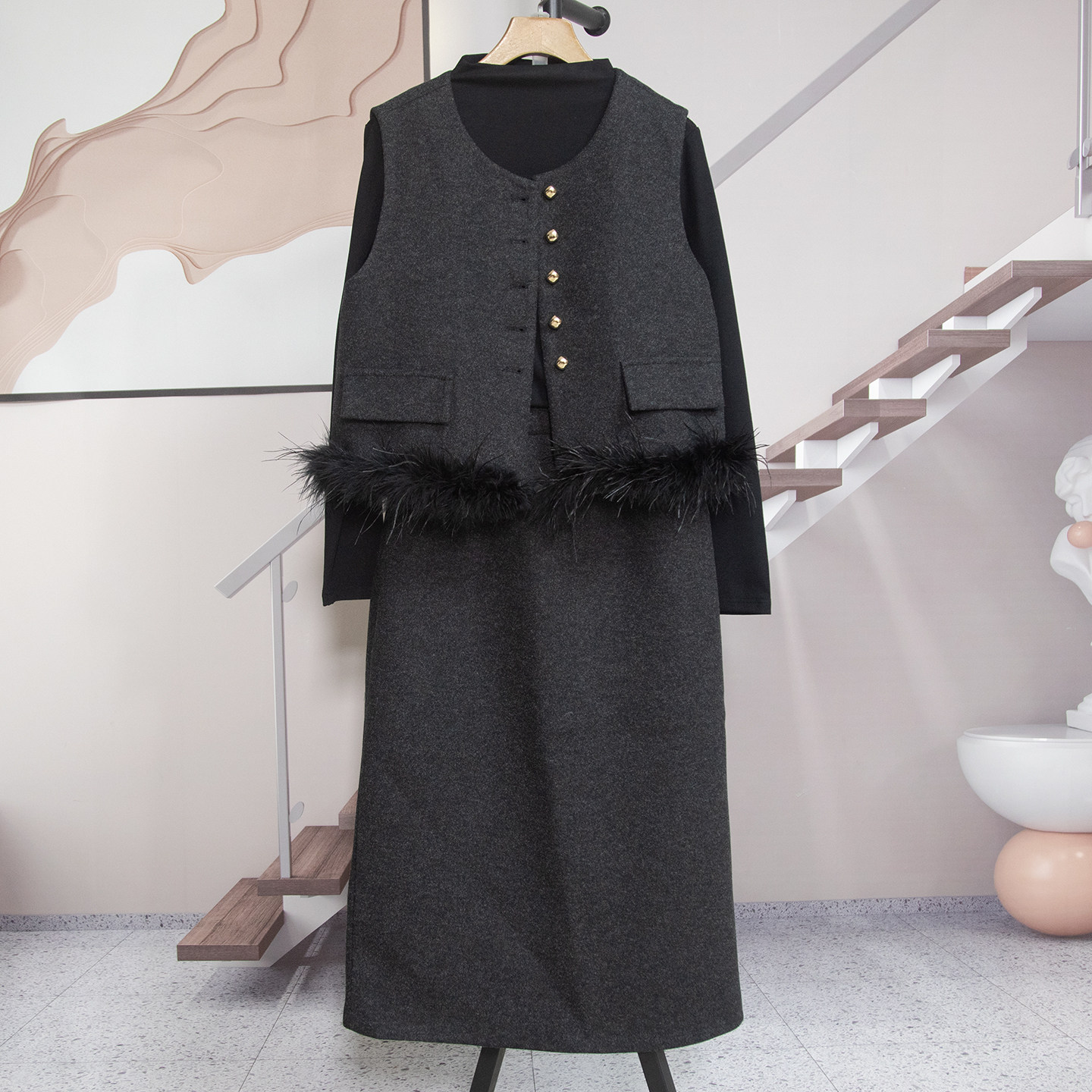 气质千金感马甲T恤包臀半身裙套装女2026春季新款显瘦三件套F2328,女装/女士精品,时尚套装,淘宝优惠券,粉丝福利购,淘宝优惠卷