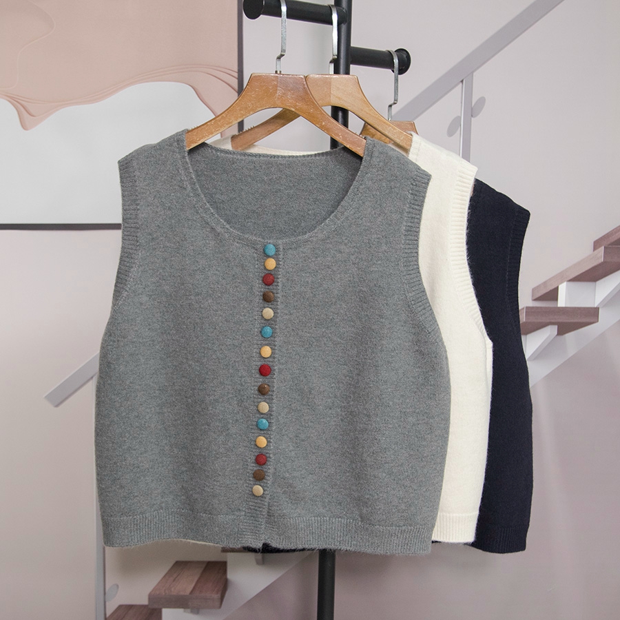 时尚宽松短款针织衫马甲女2024秋冬新款韩版百搭开衫无袖外套9015