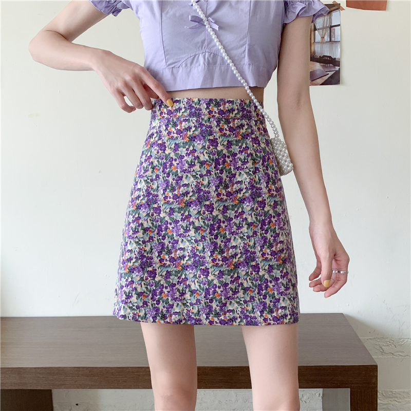 Large size fat mm floral skirt for women's 2021 summer new versatile student high waist slim ins buttock A-line short skirt