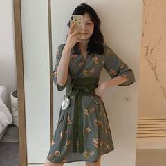 New large women's fat heart machine dress Xia Xian thin Floral Chiffon Skirt 2021 skirt cover belly retro skirt