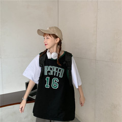 Real shot new fake two-piece college style mid sleeve T-shirt versatile loose student T-Shirt Top Fashion