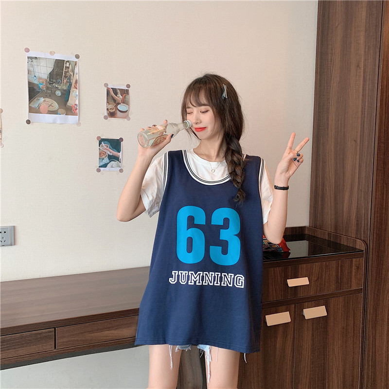 Women's long sleeveless T-shirt loose Jersey