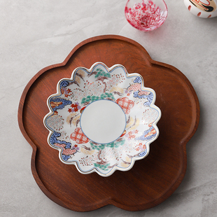 日式高脚盘水果沙拉盘前菜小吃碟创意花边刺身盘复古贴花高台盛器