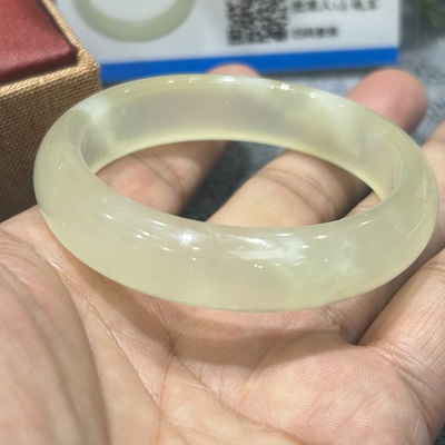 蓝田玉蛇纹石玉手镯精品天然无酸洗注色源头厂家直销54.9圈口