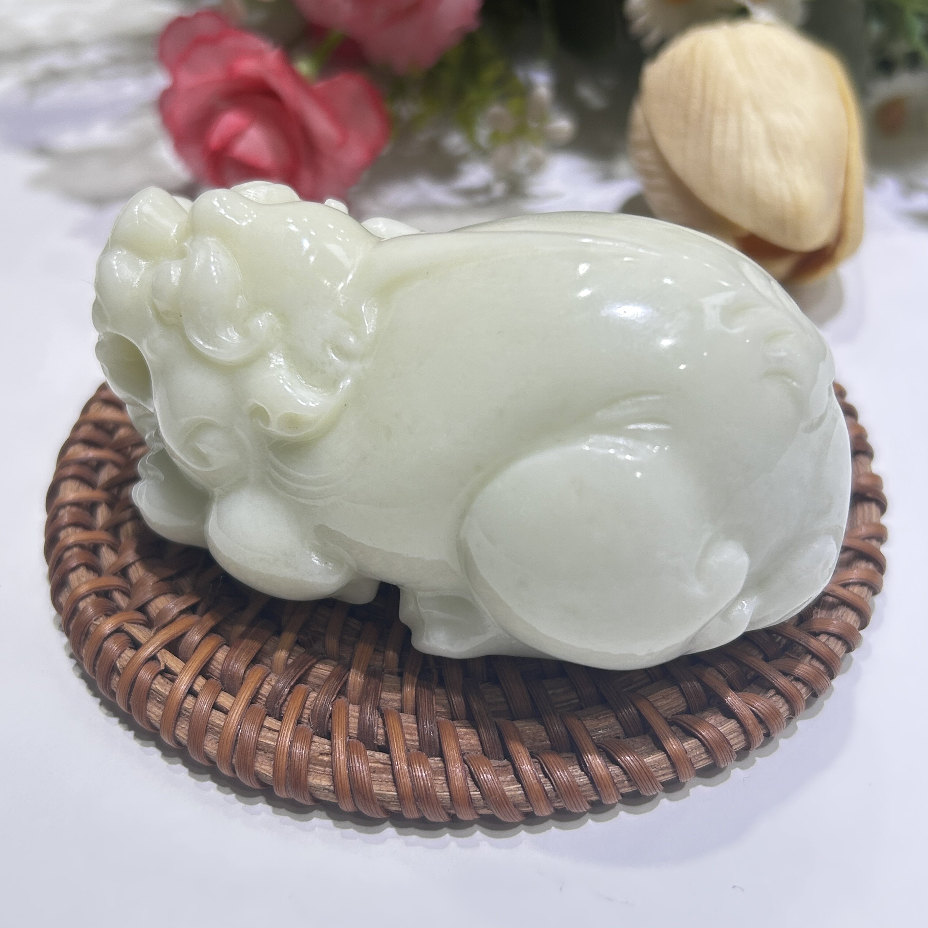 蓝田玉貔貅手把件老坑满绿飘翠天然活玉冰种玉镯保真长82宽52高41