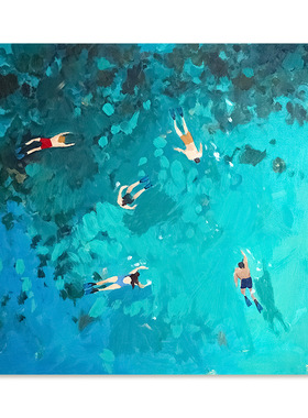 【艺术版画】Nina Brooke复刻艺术版画蓝绿色大海景游泳装饰画芯