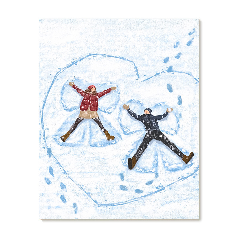 【艺术版画】插画师Subin复刻艺术版画治愈情侣冬日雪地装饰画芯