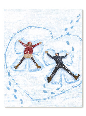 【艺术版画】插画师Subin复刻艺术版画治愈情侣冬日雪地装饰画芯