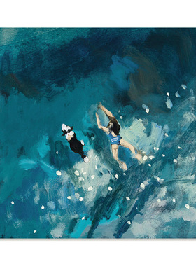 【艺术版画】Nina Brooke复刻艺术版画蓝绿色大海景游泳装饰画芯