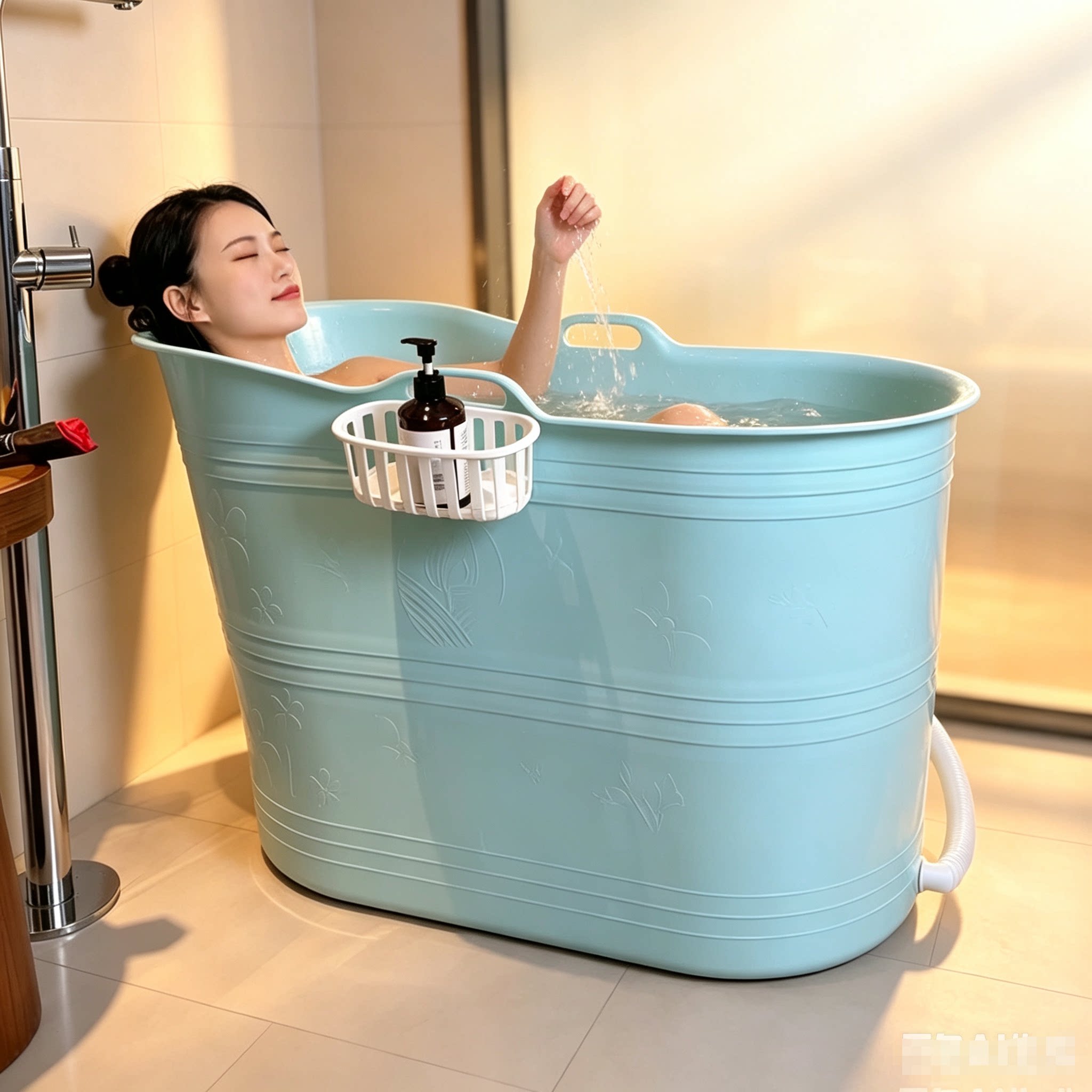泡澡桶加厚PP成人沐浴桶大人浴盆家用窄门洗澡桶药浴桶全身浴缸