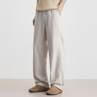 宽松垂感直筒长裤 男夏季 通勤百搭 亚麻阔腿休闲裤 老钱风休闲风薄款