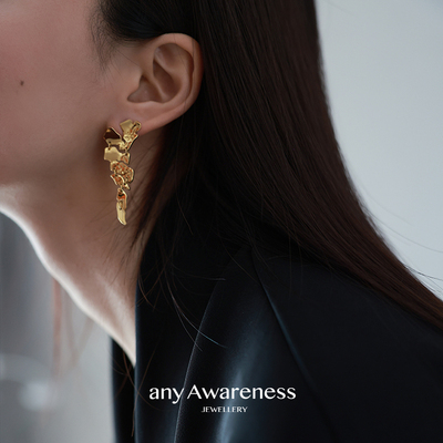 文艺浪漫不规则拼接18k镀金耳环