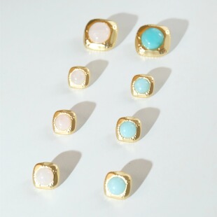 BettySays同款神庙尼罗河蓝蔷薇粉天然玉石粉水晶复古小方耳钉