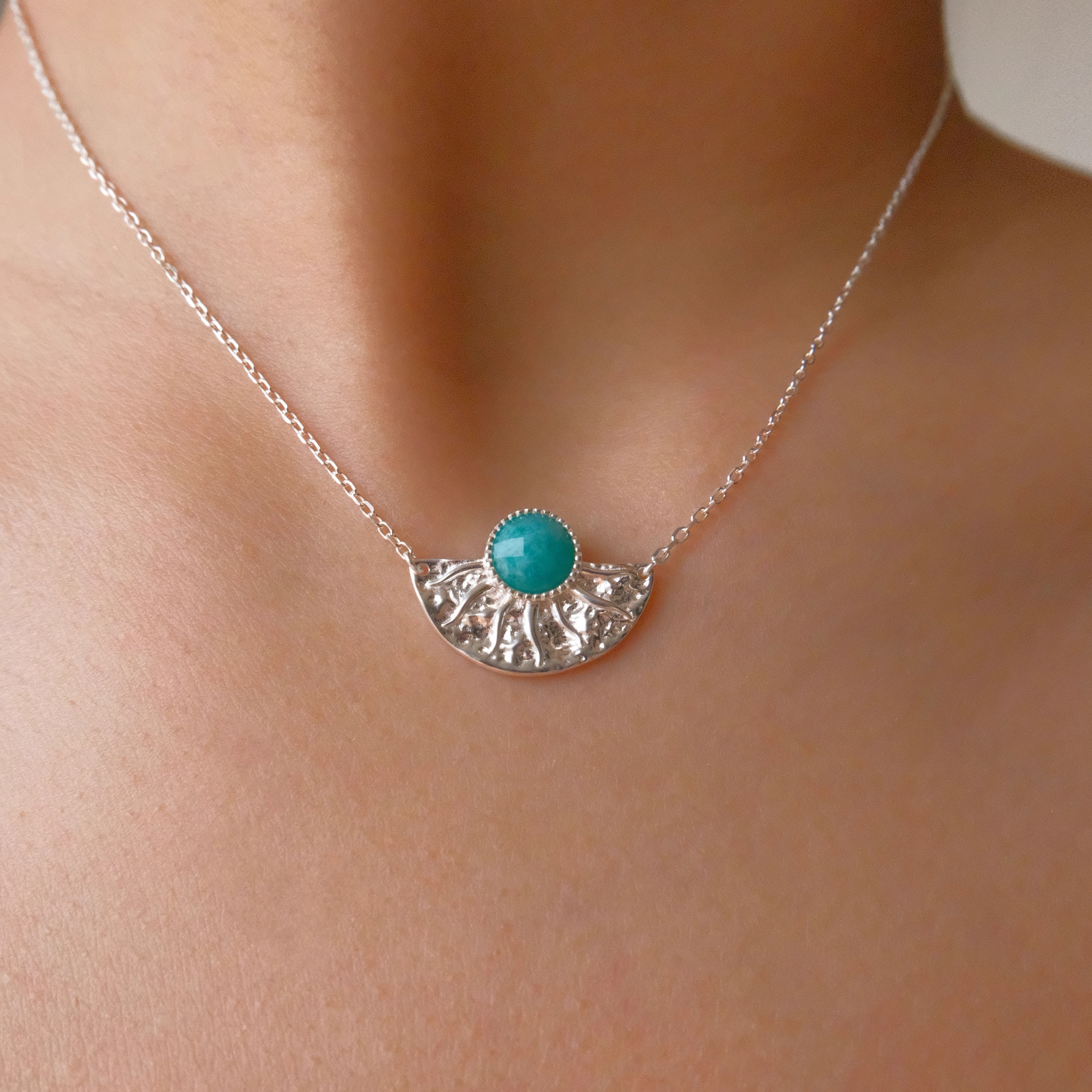 S925银Aten阿顿太阳神尼罗河蓝钻切面天然天河石银版项链