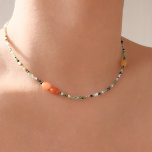 《爪哇秘境》雨林系极细款印度玛瑙橘黄金丝玉锁骨链.极细款