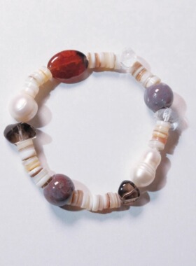 《爪哇秘境》 火山系天然贝壳印度玛瑙橘红玛瑙珍珠项链／手串