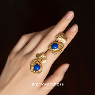 anyAwareness神庙殿墙青金石耳环18k厚镀金复古文艺浪漫小众设计