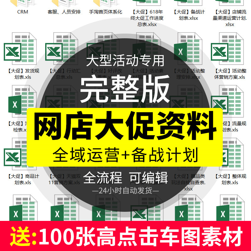 网店双11大促全案策划天猫淘宝运营表格模板618大型活动营销计划