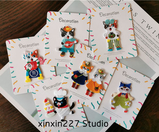 小猫咪插画刺绣别针日系可爱趣味可爱创意百搭徽章胸针包包装 配饰