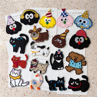 可爱卡通宠物猫狗宠物饼干刺绣动物胸针别针包iPad自粘贴补丁装 饰