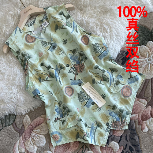 真丝双绉马夹西装马甲修身印花