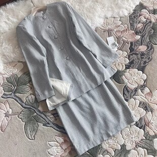 真丝羊毛西装半裙小格子圆领小香风外套女2026春秋薄款粗花呢套装