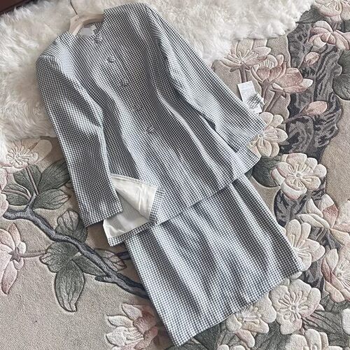 外贸小香风套桑蚕丝羊毛外套半裙