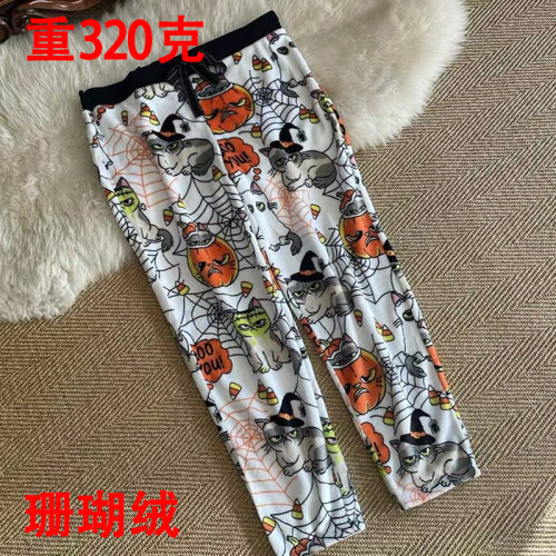 珊瑚绒睡裤可爱卡通印花松紧腰