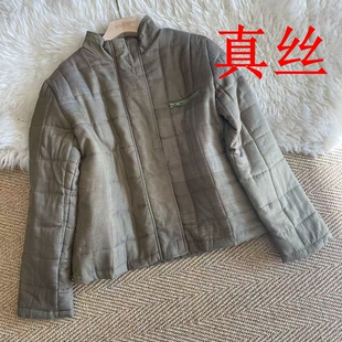 【真丝棉袄】外贸夹棉复古蚕丝棉绗缝立领短款棉衣棉服女外套薄款