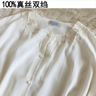 衬衣女老货 上衣衬衫 双绉上衣女 白色真丝桑蚕丝手工刺绣镂空短袖