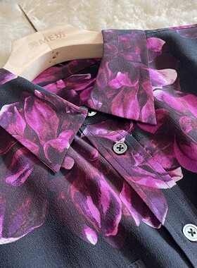 32姆米真丝双绉砂洗手感软糯桑蚕丝衬衫女士印花潮范法式风情上衣
