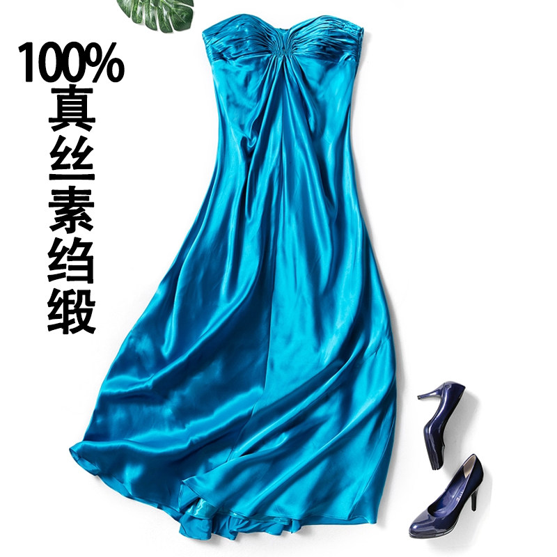 鱼尾裙真丝礼服抹胸缎面桑蚕丝旅拍小礼服草坪婚礼晚装拖地连衣裙