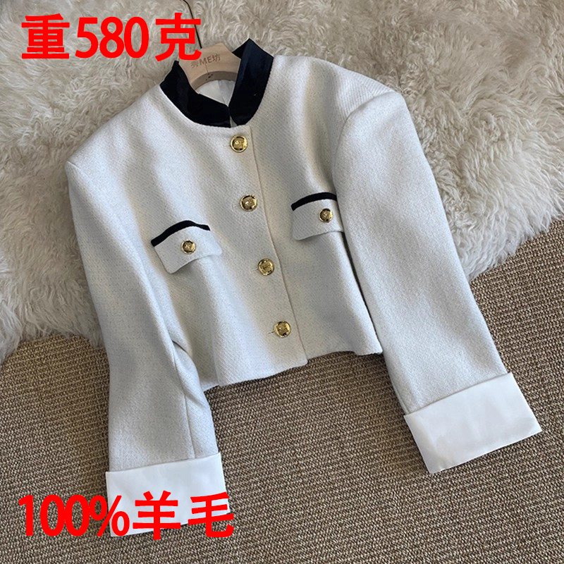 100%羊毛呢外套超短款小香风金丝