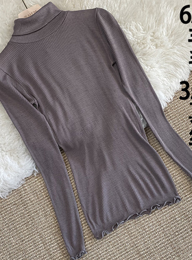 高领真丝针织长袖t恤女2023春秋桑蚕丝内搭上衣外贸羊毛衫打底衫